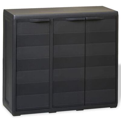 vidaXL Градински шкаф за съхранение с 2 рафта, черен
