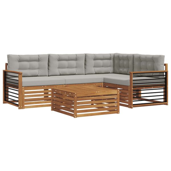 vidaXL Комплект дивани за открито 5 pcs Естествено и светло сиво