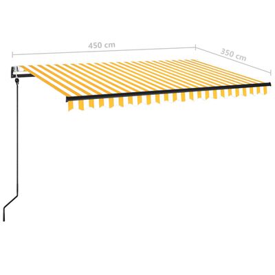 vidaXL Автоматично прибиращ се сенник, 450x350 см, жълто и бяло