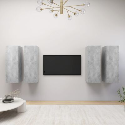 vidaXL ТВ шкафове, 4 бр, бетонно сиви, 30,5x30x90 см, ПДЧ