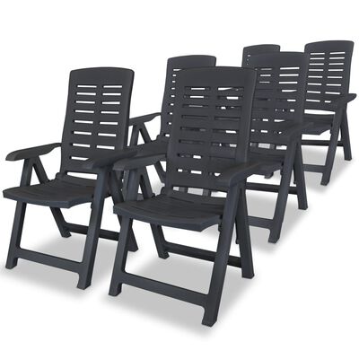 vidaXL Накланящи се градински столове, 6 бр, пластмаса, антрацит