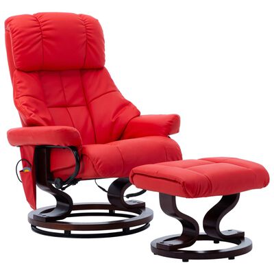vidaXL Масажен наклоняем стол, червен, изкуствена кожа и извито дърво