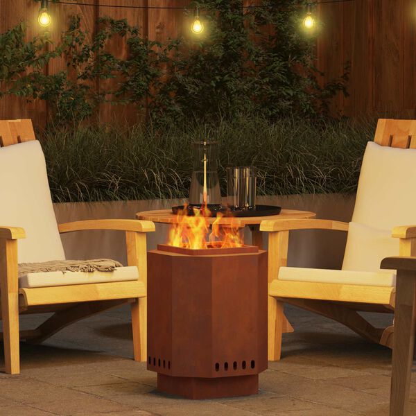 vidaXL Бездимна камина Кафяво 38 x 38 x 51 см Патинираща стомана