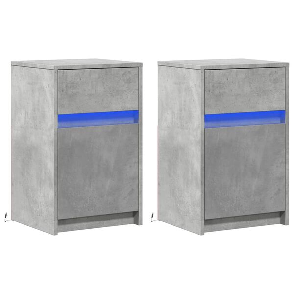 vidaXL Нощни шкафчета с LED, 2 бр, бетонно сиво, инженерна дървесина