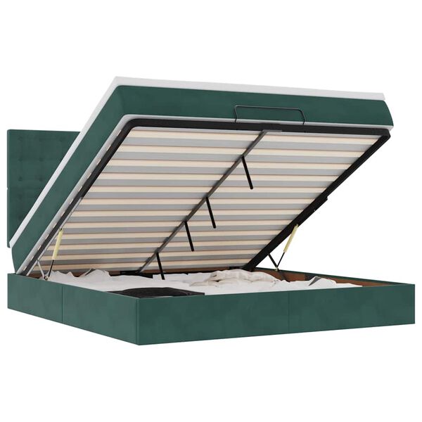 vidaXL Османска легло с матраци и LED, тъмнозелено, 180x200 см, кадифе
