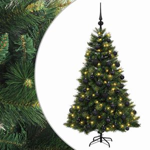 vidaXL Изкуствена коледна елха с топки 120 см 150 LED светодиода