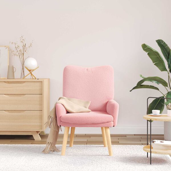 vidaXL фотьойл Розово 63 x 67 x 94 см Вълнена тъкан и фанера