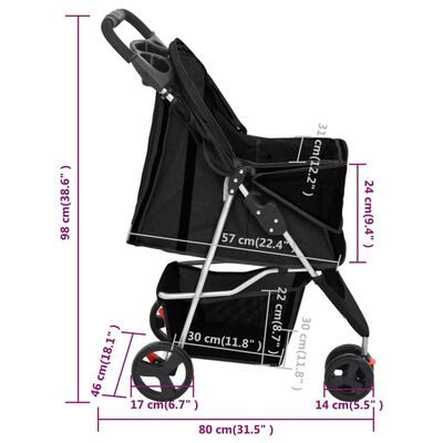 vidaXL Сгъваема количка за кучета, черна, 80x46x98 см, Оксфорд плат