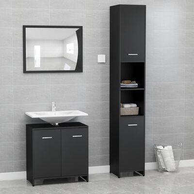 vidaXL Комплект мебели за баня от 3 части, черен, ПДЧ