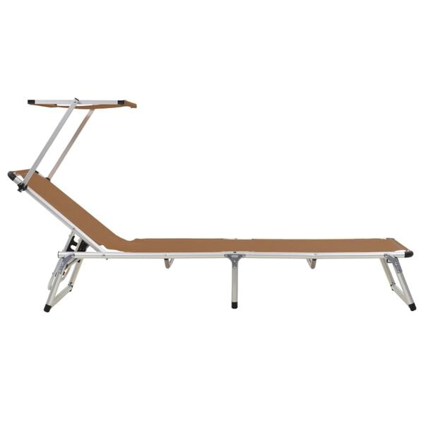 312461 vidaXL Folding Sun Loungers with Roof 2 pcs Aluminium&Textilene Brown