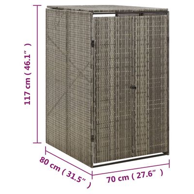 vidaXL Единичен навес за кофа за смет, сив, 70x80x117 см, полиратан