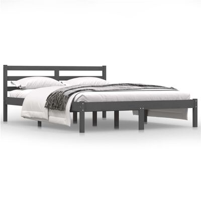 vidaXL Рамка за легло, бор масив, 140х190 см, сива