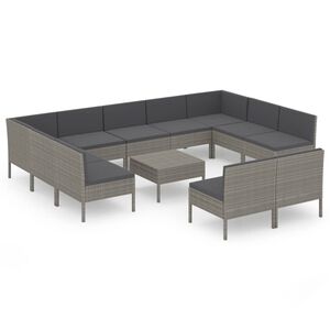 vidaXL Градински комплект с възглавници, 12 части, полиратан, сив