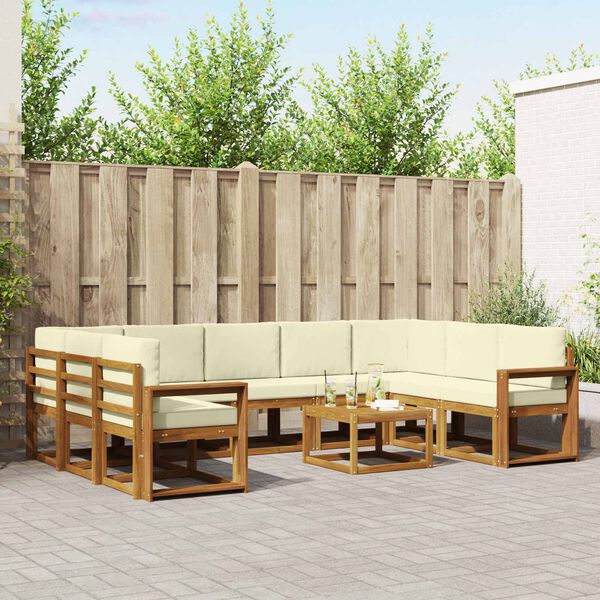vidaXL Комплект дивани за открито 10 pcs Натурален и Крема