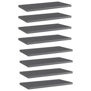 vidaXL Рафтове за етажерка, 8 бр, сив гланц, 40x20x1,5 см, ПДЧ