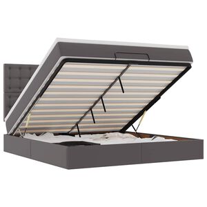 vidaXL Османска легло с матрак&LED, сиво, 160x200 см, изкуствена кожа