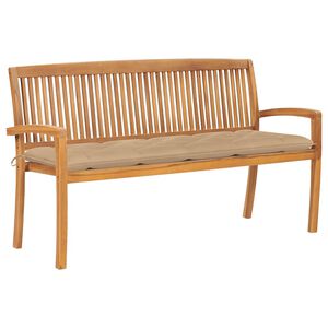 vidaXL Стифираща градинска пейка с възглавница, 159 см, тик масив
