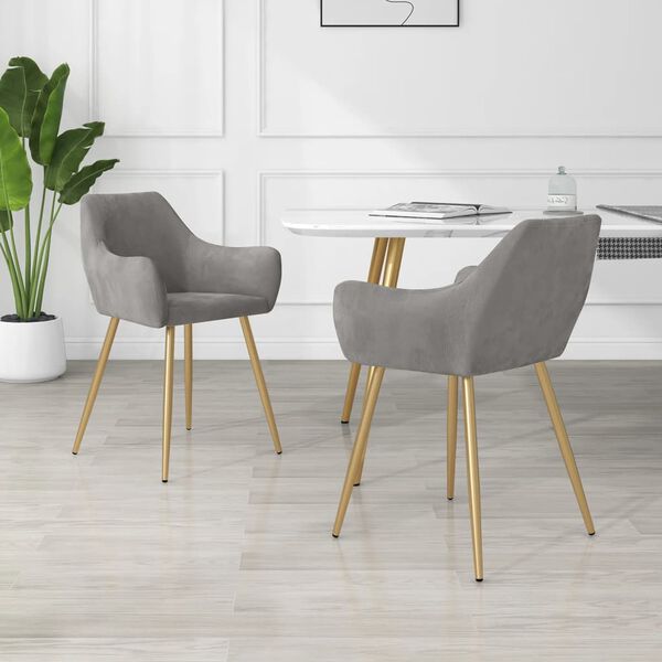 vidaXL Трапезни столове, 2 бр, светлосиви, кадифе