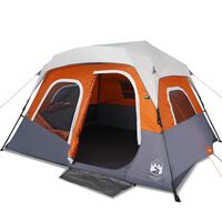 vidaXL Къмпинг палатка с LED лампички, 6-местна, светлосив и оранжев