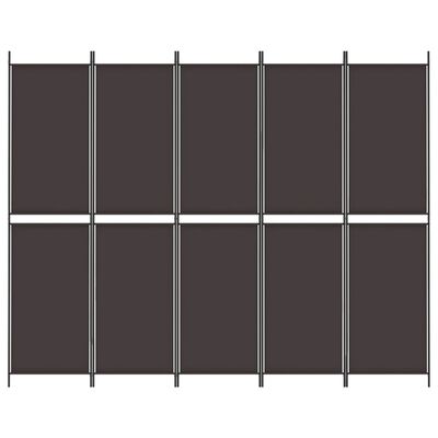 vidaXL Параван за стая, 5 панела, кафяв, 250x200 см, плат
