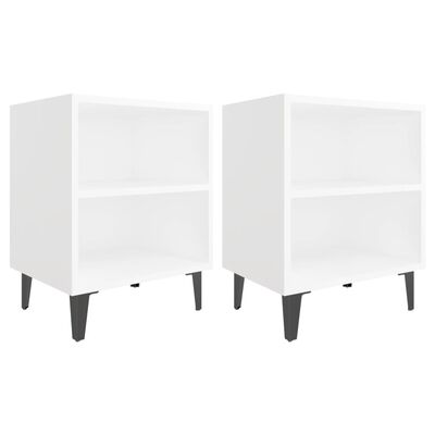 vidaXL Нощни шкафчета с метални крака, 2 бр, бели, 40x30x50 см