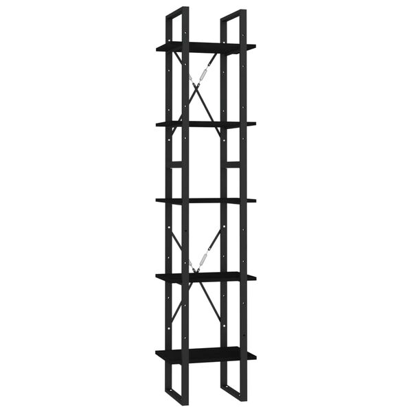 vidaXL 5-етажна библиотека, черна, 40x30x175 см, борово дърво масив