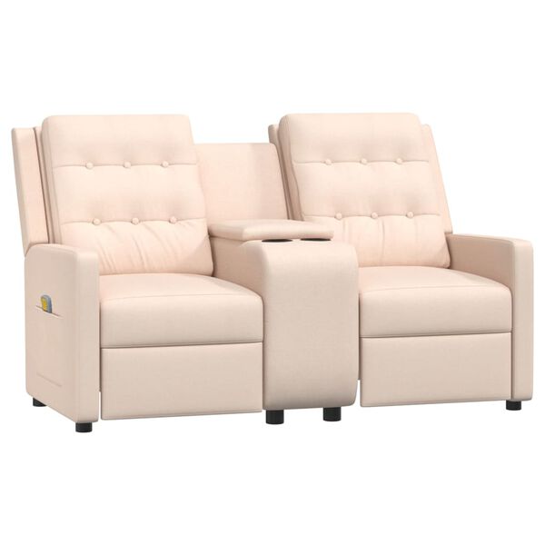 vidaXL 2-местен масажен реклайнер с държач за чаша, кремав