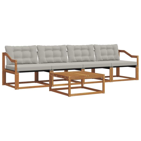 vidaXL Комплект дивани за открито 5 pcs Естествено и светло сиво