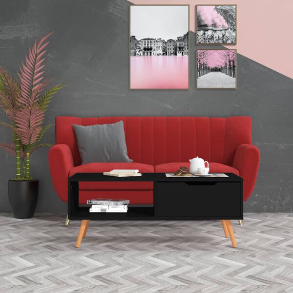 vidaXL Кафе маса, черна, 100x49,5x43 см, инженерно дърво