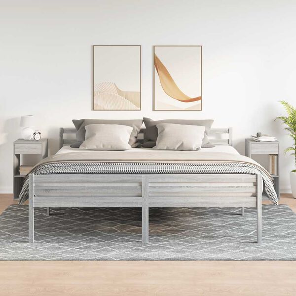 vidaXL Нощни шкафчета с чекмеджета, 2 бр, сив сонома, 35x34x66,5 см