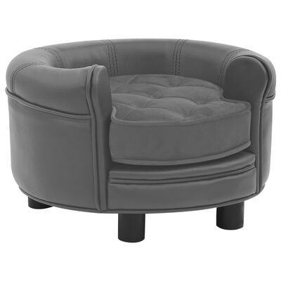 vidaXL Кучешки диван, сив, 48x48x32 см, плюш и изкуствена кожа