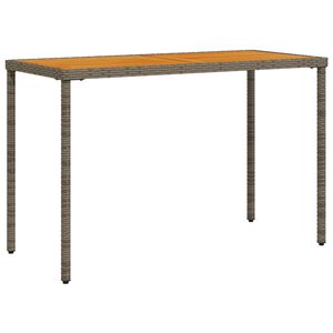 vidaXL Градинска маса с плот от акация, сиво, 115x54x74 см, полиратан