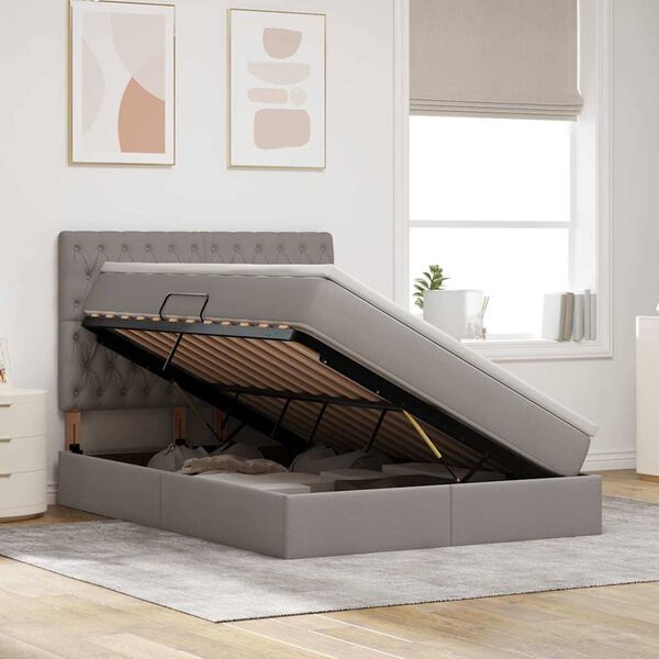 vidaXL Легло с място за съхранение и LED Таупе 140 x 200 cm Полиестер