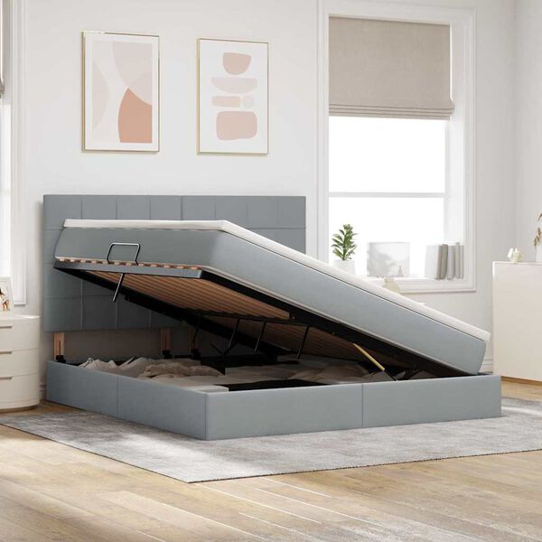 vidaXL Легло с място за съхранение и матрак Светлосиво 180 x 200 cm