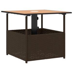 vidaXL Градинска маса с отвор за чадър кафява 55x55x46,5 см полиратан