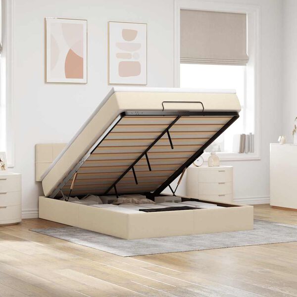 vidaXL Османска легло с матрак, кремаво, 140x190 см, плат