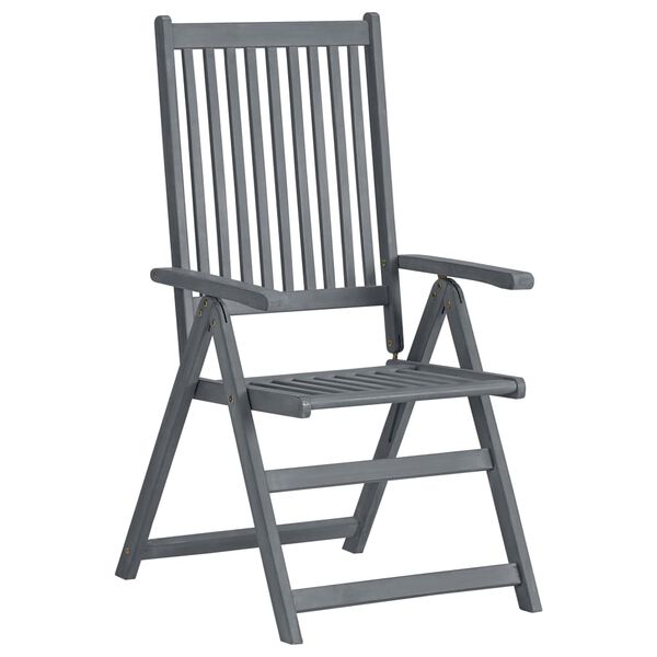 vidaXL Градински комплект за хранене от 5 части (150-200) x 100 см, масивна акациева дървесина, сив