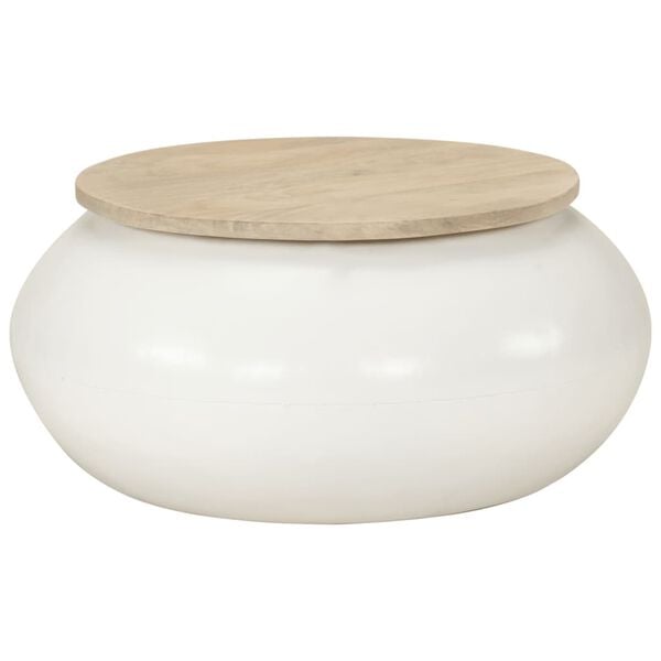 vidaXL Маса за кафе, бяла, 51x51x27 см, масивно мангово дърво