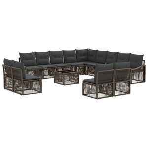 vidaXL Градински Софа Комплект 14 pcs Сиво полиратан