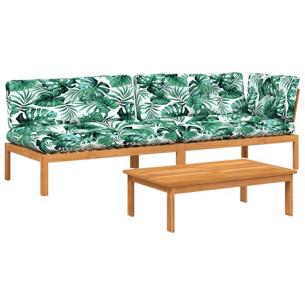 vidaXL Градински комплект диван с възглавници, 3 части, акация масив