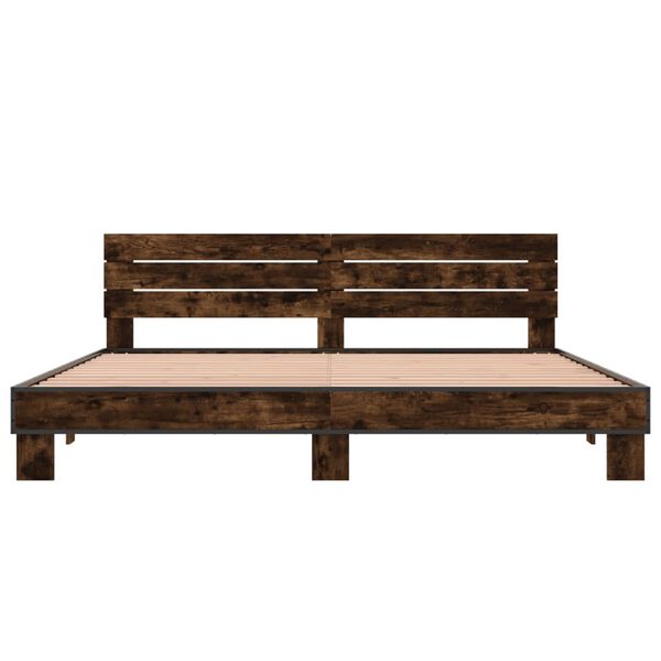vidaXL Рамка за легло, опушен дъб, 200x200 см, инженерно дърво и метал