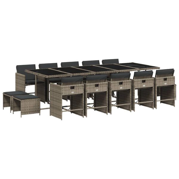 vidaXL Градински комплект с възглавници 15 части полиратан сив