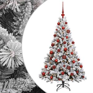vidaXL Изкуствена коледна елха с топки 120 см 150 LED светодиода