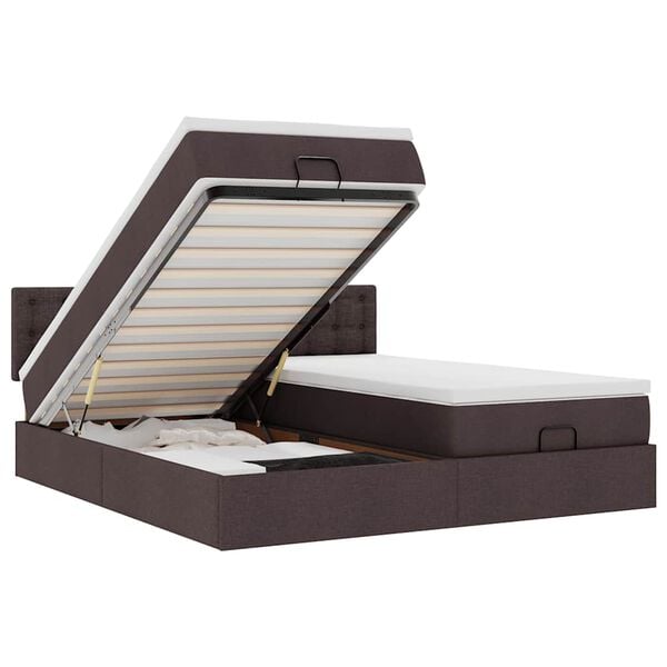 vidaXL Османска легло с матраци, тъмнокафяво, 200x200 см, плат