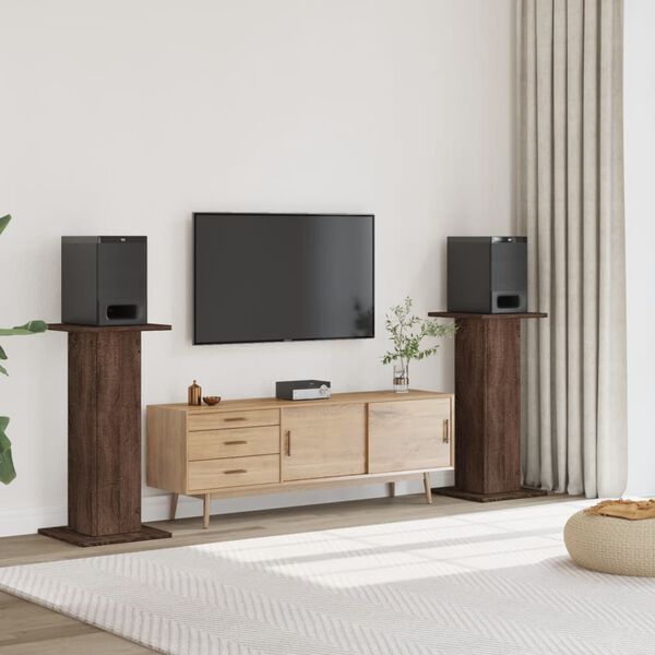 vidaXL Стойки за тонколони 2 бр кафяв дъб 30x30x95 см инженерно дърво