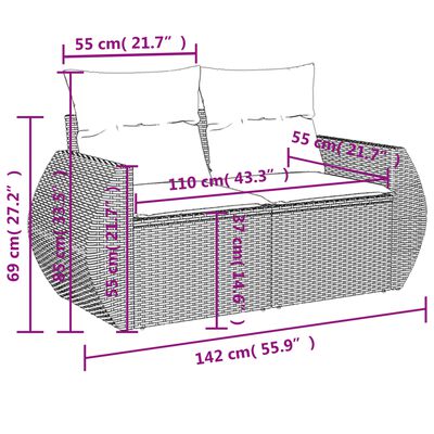 vidaXL Градински комплект с възглавници, 3 части, бежов, полиратан
