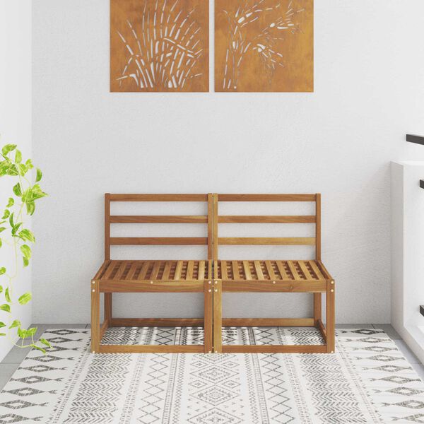 vidaXL 2 Брой Среден диван за открито Солидно акациево дърво Естествен