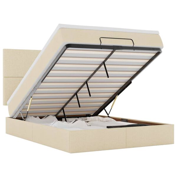 vidaXL Османска легло с матрак и LED, кремаво, 140x190 см, плат