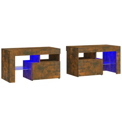 vidaXL Нощни шкафчета 2 бр с LED осветление опушен дъб 70x36,5x40 см