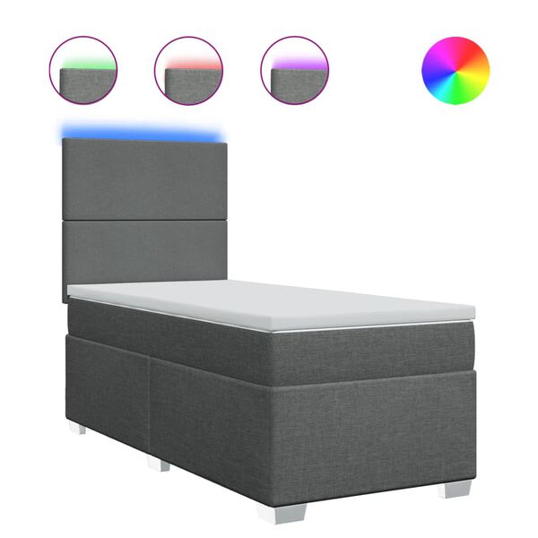 vidaXL Боксспринг легло с матрак, тъмносиво, 90x200 см, плат